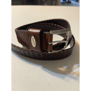 Nike Braided Belt Mens 38 Brown Excellent Woven Bonded Leather 11079-02